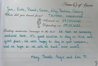 a letter with handwriting on a white paper at Newquay Bay Resort - Sea Breeze 61 in Newquay