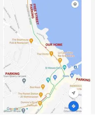 a map of our house and ourroute at The Old Captains Lookout in Falmouth