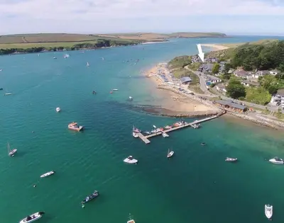an aerial view of a large body of water with boats at Upper Deck in Padstow