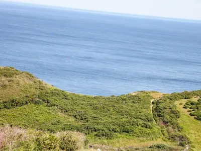 a view of the ocean from the top of a hill at 4 Trerammet Crescent in Tintagel
