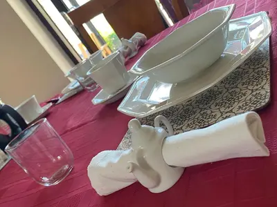 a table with a glass sink on a purple table at Meadowview Cottage, Garden View in Camborne