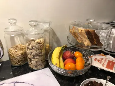 a bunch of different types of food in glass jars at Meadowview Cottage, Garden View in Camborne