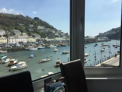 a view of a harbor with boats in the water at Shellseekers Guest House in Looe