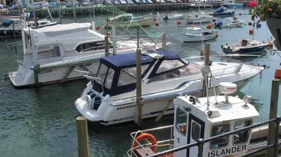 a group of boats docked in a harbor at Shellseekers Guest House in Looe