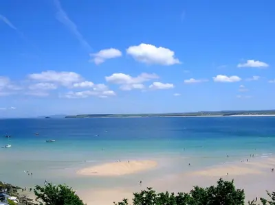 a view of a beach with people in the water at organic panda in St Ives