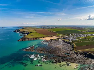 an aerial view of the ocean and a coastline at Number Four - The Old Stable Block in Wadebridge
