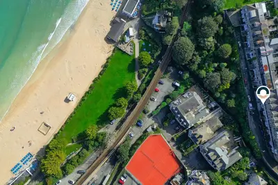 an aerial view of a beach and the ocean at Sea Bre in St Ives