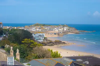 a view of a beach with people on it at Sea Bre in St Ives