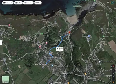 a map of the game with the locations mentioned at Howlyek, in St Agnes Village in St. Agnes