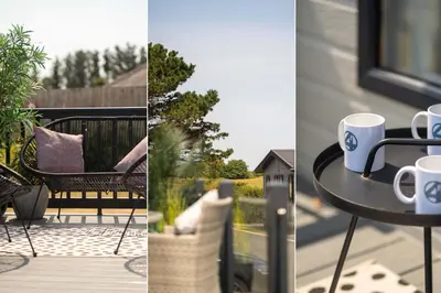 two pictures of a table with coffee mugs on it at Number Four - Piran View in Padstow
