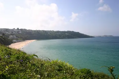 a view of a beach and the ocean at Sowena in Carbis Bay