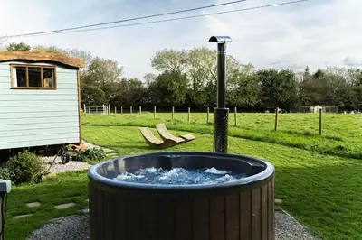 a hot tub in the middle of a yard at Fern in Bude