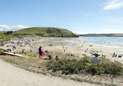 a large group of people on a beach at Hawk's Nest in Wadebridge