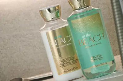 two bottles of soap sitting next to each other at Stunning home, sea views, walk to beach in Saint Ervan