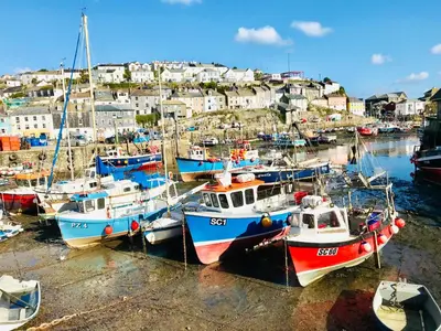 a group of boats are docked in a harbor at Mevagissey Holiday Home - sea view and parking in St Austell