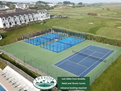 an aerial view of a tennis court at Boskilly in St Merryn