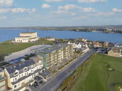 an aerial view of a resort next to the water at 22 Zinc in Newquay