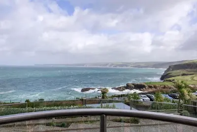 a view of the ocean from a balcony at Sea Gem, Port Isaac Bay Holidays in Port Isaac