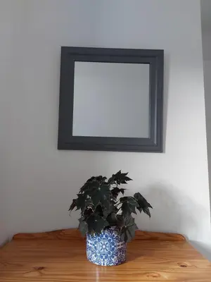 a plant in a blue and white vase on a table at 3.9. Tudor Court in Hayle