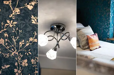 two pictures of a room with a bed and a lamp at Trevelyan in St Ives