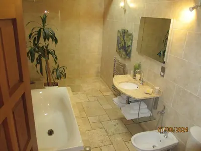 a bathroom with a sink and a toilet and a tub at BADGERS HOLLOW in Fowey