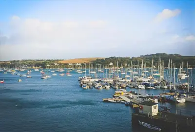 a bunch of boats are docked in a harbor at Harbour Steps in Falmouth