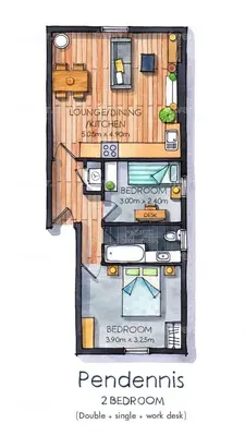 a drawing of a floor plan of a house at Pendennis - Bright Victorian flat, sea views & close to beach in Falmouth