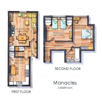a floor plan of a second floor of aominium at Manacles - Spacious flat near beach with sea views & parking in Falmouth