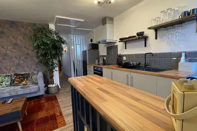 a kitchen with a counter top in a room at The Lounge in Newquay