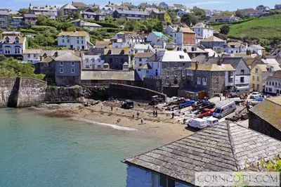 a view of a beach with houses and a town at Poppy's Place Annex in Camelford North Cornwall in Camelford
