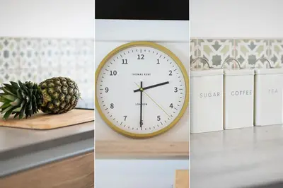 a clock on a counter next to a pineapple at 8 Beach Court in St Ives