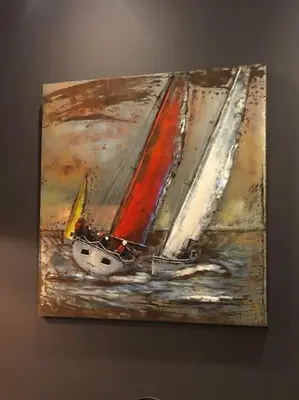 a painting of a boat in the water at Marners Rock No 3 in Fowey