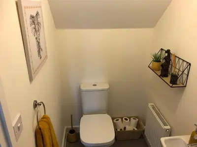 a bathroom with a toilet and a sink at 4 bedroom luxurious detached home in Liskeard