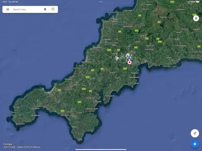 a map of australia with a red dot at White Eden - explore Cornwall from a comfy central appartment in St Austell