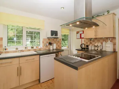a kitchen with a sink and a stove at Sycamores in Liskeard
