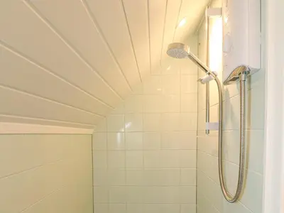 a shower in a bathroom with a ceiling at Flushing Meadow in Helston
