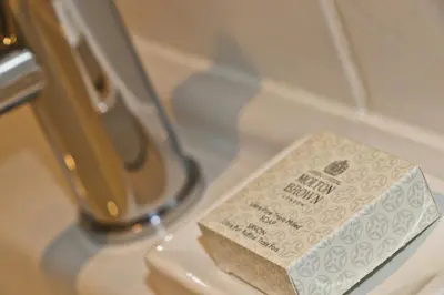 a bar of soap sitting on top of a counter at BEACHSIDE modern home, dogs welcome in St Merryn