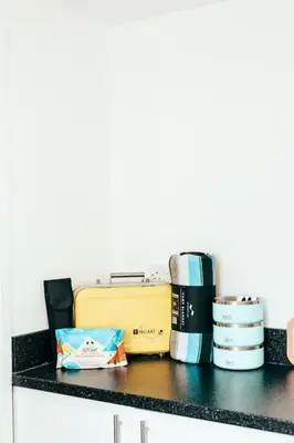 a counter top with several items on it at The Hideout - Newquay - Fully Stocked Eco Escape in Newquay