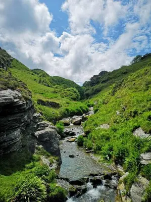 a river on a grassy hillside with aploadploadploadploadploadpload at The little post house. A perfect village retreat, with stunning views. in Boscastle