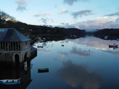 a view of a lake with boats in it at Oakenhurst in Fowey
