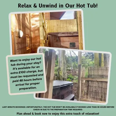 a flyer for a hot hut with a picture of a door at House 6 Goldcroft - Walk to Beach & Village, Pet-friendly & hottub in Porthtowan