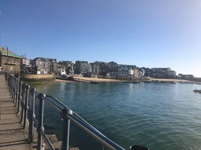 a view of a river with buildings and houses at Little Haven St Ives - with parking in St Ives