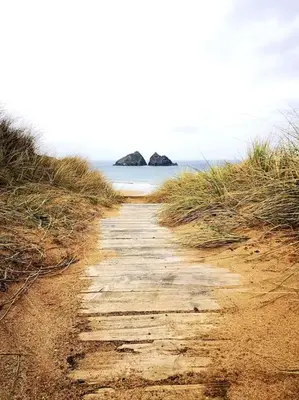 a dirt road leading to the ocean on a beach at Gwynn Lodge in Newquay